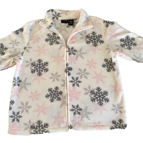 C & B Sport Croft & Barrow snowflake jacket size medium white gray & pink - Picture 2 of 8